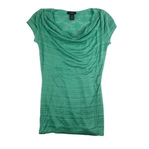 Vintage‎ Deb Shirt Top Womens Small Green Cowl Neck Lace Back Stretch Y2K